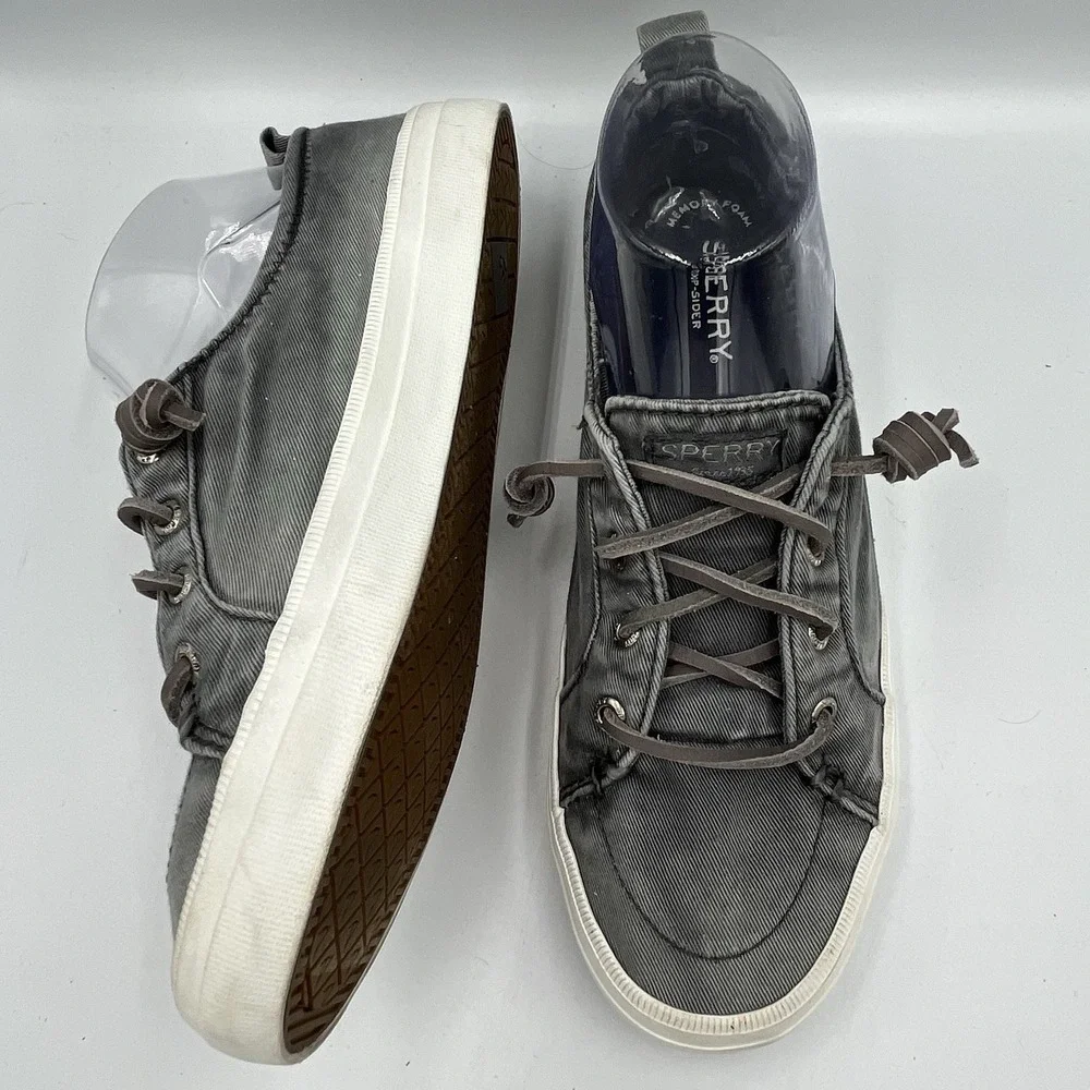 Sperry Women's Top Sider Boat Shoes Size 8.5 Blue Jean Gray Fabric Laces Slip On